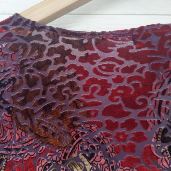Carole Little Blouse Long Sleeve Top Medium Textured Sheer Colorful Velvety - Picture 7 of 12